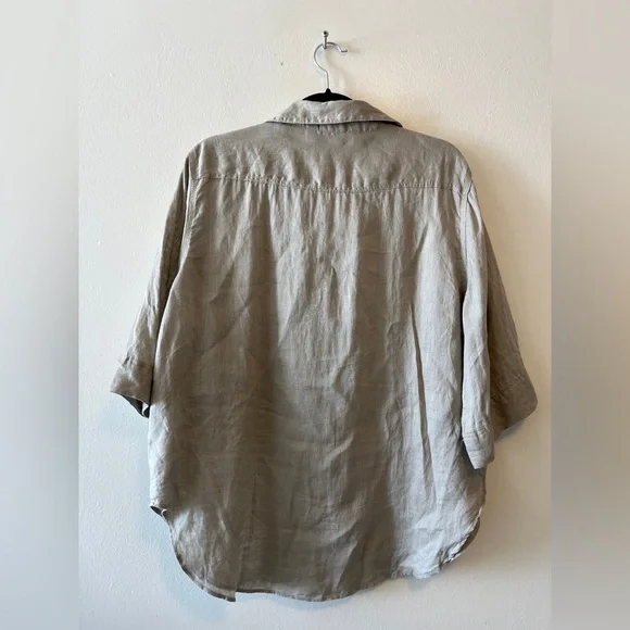 Zara 100% Linen Taupe Gray Lightweight Boxy Shirt Size Large Button Down Casual - Picture 6 of 11